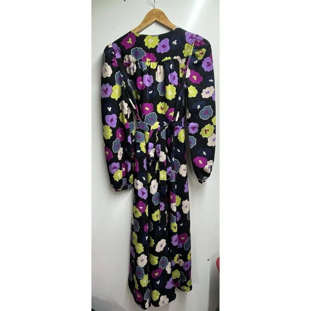 NEW Kate Spade Winter Garden Midi in Black Floral Print Wrap Dress Size 6